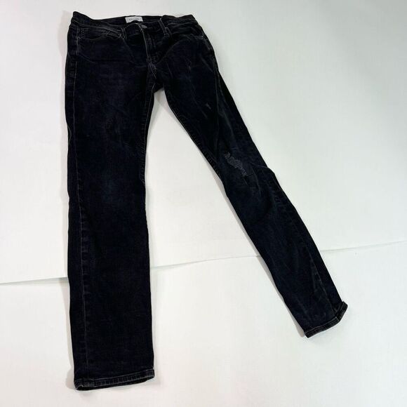 Frame Jeans Mens 32 Black Mid-Rise Distressed L'Homme Skinny Denim - Picture 1 of 10